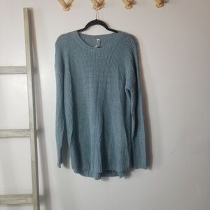 NWOT ZENANA PREMIUM WOMEN'S TUNIC BLUE SWEATER SIZE LARGE